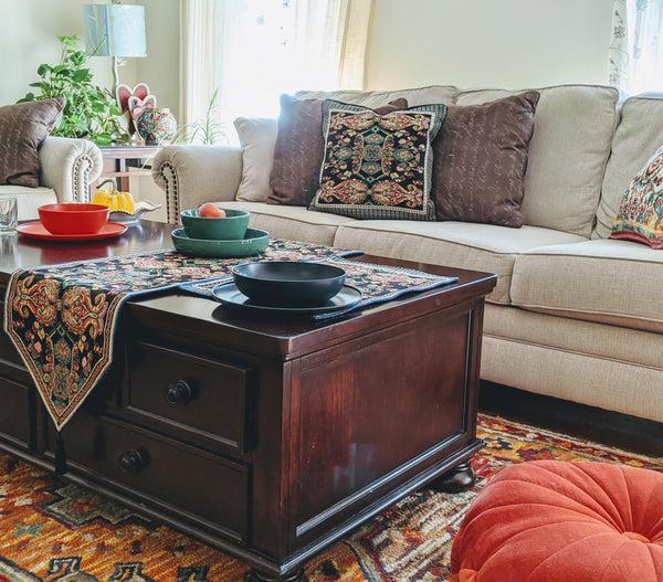 Tache Home Fashion Tache Elegant Black Ornate Paisley Woven Tapestry Table Runner (18192)