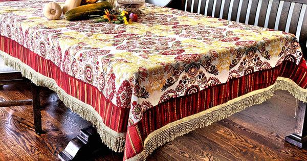 Tache Home Fashion Tache Elegant Burgundy Ornate Paisley Woven Tapestry Tablecloth (18194)