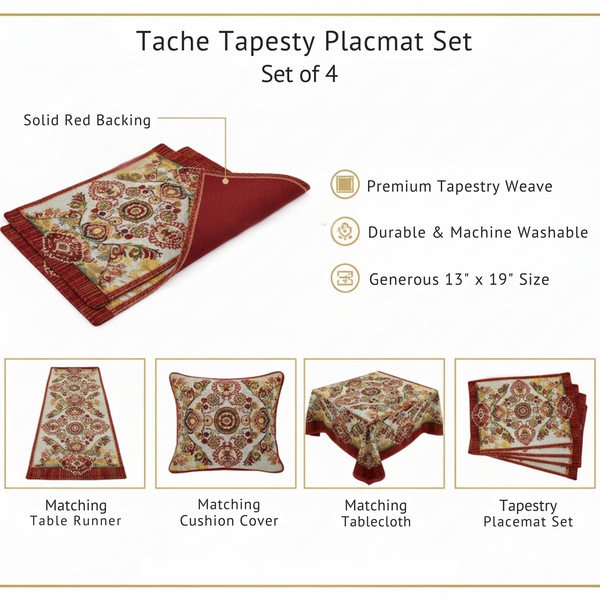 Tache Home Fashion Tache Elegant Burgundy Ornate Paisley Woven Tapestry Placemat Set (18194)