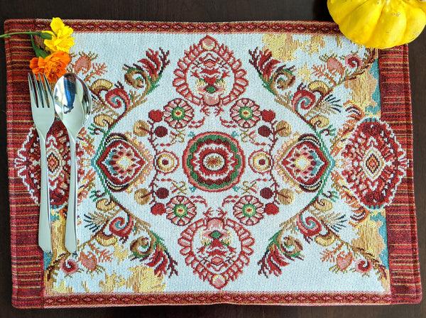 tache home fashion Tache Elegant Burgundy Ornate Paisley Woven Tapestry Placemat Set (18194)