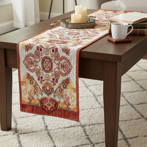 Tache Home Fashion Tache Elegant Burgundy Ornate Paisley Woven Tapestry Table Runner (18194)