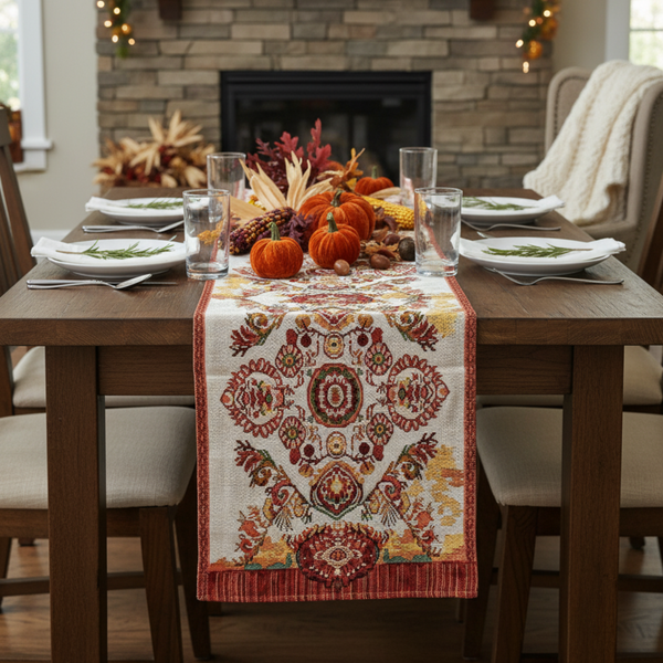 Tache Home Fashion Tache Elegant Burgundy Ornate Paisley Woven Tapestry Table Runner (18194)