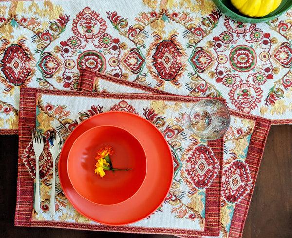 Tache Home Fashion Tache Elegant Burgundy Ornate Paisley Woven Tapestry Table Runner (18194)