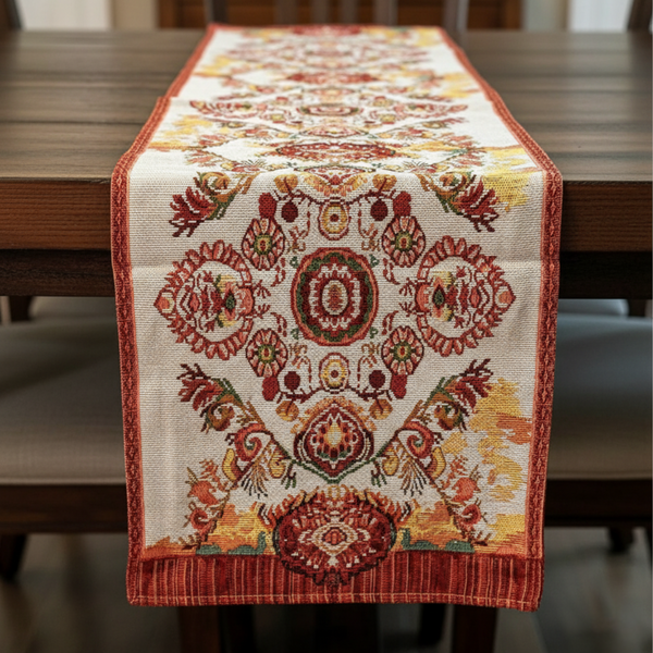 tache home fashion Tache Elegant Burgundy Ornate Paisley Woven Tapestry Table Runner (18194)
