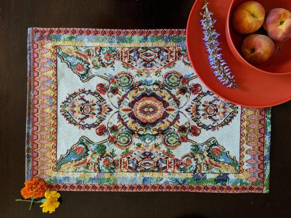 Tache Home Fashion Tache Elegant Coral Colorful Ornate Paisley Woven Tapestry Placemat Set (18193)