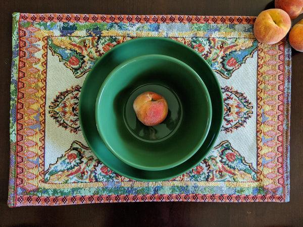 Tache Home Fashion Tache Elegant Coral Colorful Ornate Paisley Woven Tapestry Placemat Set (18193)