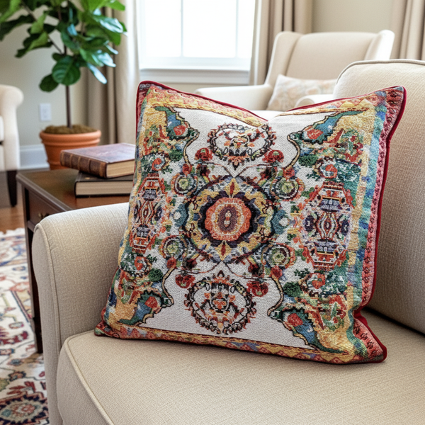 Tache Home Fashion Tache Elegant Ivory Colorful Ornate Paisley Woven Tapestry Throw Pillow Cover (18193)