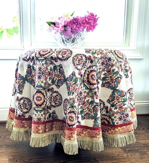 Tache Home Fashion Tache Elegant Ivory Colorful Ornate Paisley Woven Tapestry Tablecloth (18193)