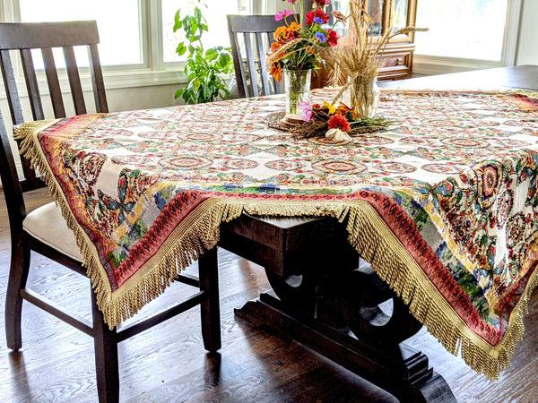 Tache Home Fashion Tache Elegant Ivory Colorful Ornate Paisley Woven Tapestry Tablecloth (18193)