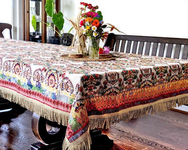 tache home fashion Tache Elegant Ivory Colorful Ornate Paisley Woven Tapestry Tablecloth (18193)
