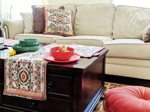 Tache Home Fashion Tache Elegant Ivory Colorful Ornate Paisley Woven Tapestry Table Runner (18193)