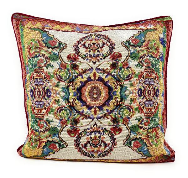 tache home fashion Tache Elegant Ivory Colorful Ornate Paisley Woven Tapestry Throw Pillow Cover (18193)