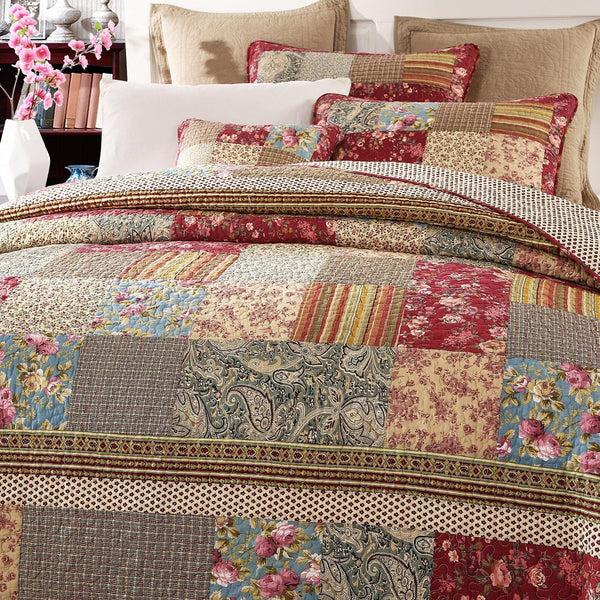 Tache Home Fashion Tache Fairy Tale Tea Party Beige Burgundy Paisley Floral Cotton Patchwork Quilt Set (DXJ103443)