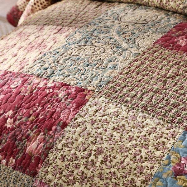 Tache Home Fashion Tache Fairy Tale Tea Party Beige Burgundy Paisley Floral Cotton Patchwork Quilt Set (DXJ103443)