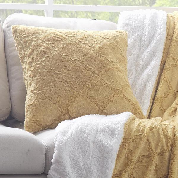 Tache Home Fashion Tache Faux Fur Mustard Yellow Moroccan Lattice Pattern Cushion Cover Euro Sham (3397)