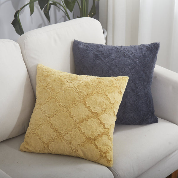 Tache Home Fashion Tache Faux Fur Mustard Yellow Moroccan Lattice Pattern Cushion Cover Euro Sham (3397)