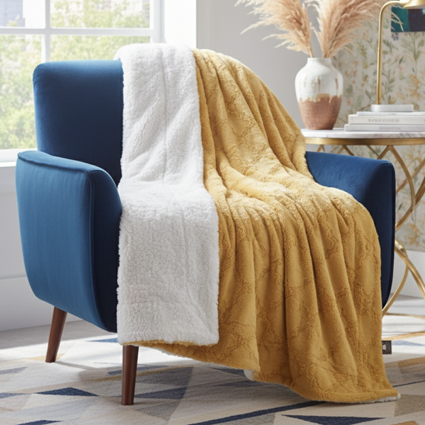 tache home fashion Tache Faux Fur Mustard Yellow Moroccan Lattice Pattern Throw Blanket (3397)