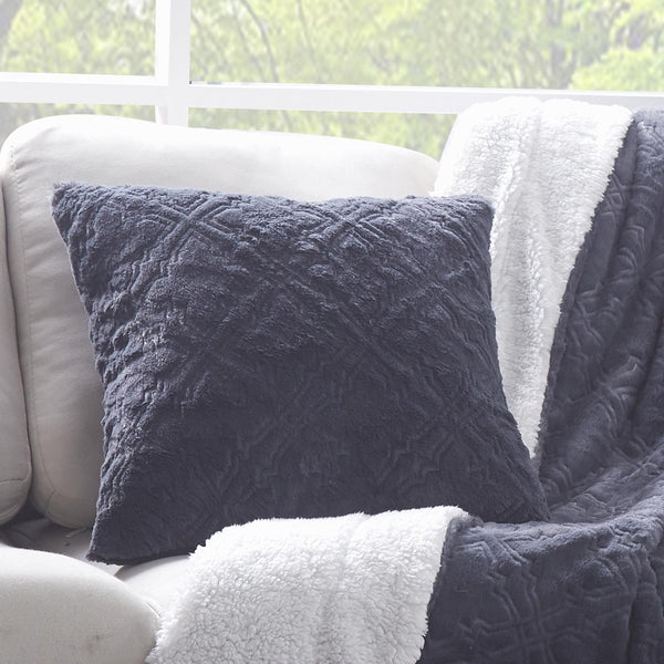 Tache Home Fashion Tache Faux Fur Steel Navy Blue Diamond Trellis Pattern Cushion Cover Euro Sham (3390)