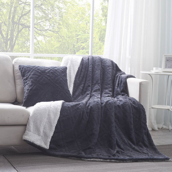 Tache Home Fashion Tache Faux Fur Steel Navy Blue Diamond Trellis Pattern Cushion Cover Euro Sham (3390)