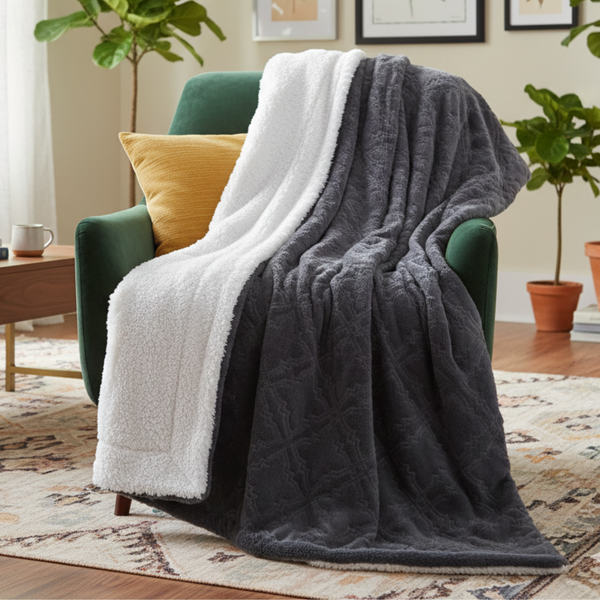 tache home fashion Tache Faux Fur Steel Navy Blue Diamond Trellis Pattern Throw Blanket (3390)