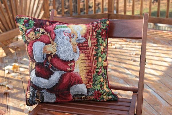Tache Home Fashion Tache Festive Santa Down The Chimney Tapestry Throw Pillow Cover (DB11533CC)