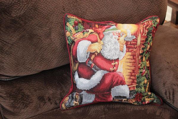 Tache Home Fashion Tache Festive Santa Down The Chimney Tapestry Throw Pillow Cover (DB11533CC)