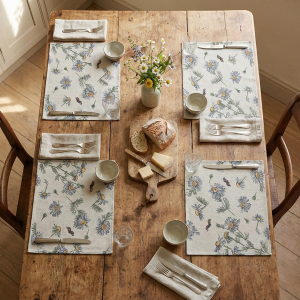 Tache Home Fashion Tache Floral Daisies Ladybugs Woven Tapestry Placemat Set (18114)