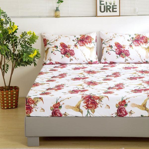 Tache Home Fashion Tache Floral Hummingbirds Burgundy White Vintage Rose Garden Bed Sheet Set (SD-7676)