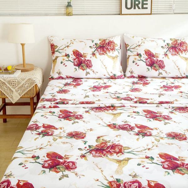 Tache Home Fashion Tache Floral Hummingbirds Burgundy White Vintage Rose Garden Bed Sheet Set (SD-7676)