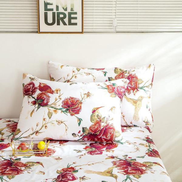 Tache Home Fashion Tache Floral Hummingbirds Burgundy White Vintage Rose Garden Bed Sheet Set (SD-7676)
