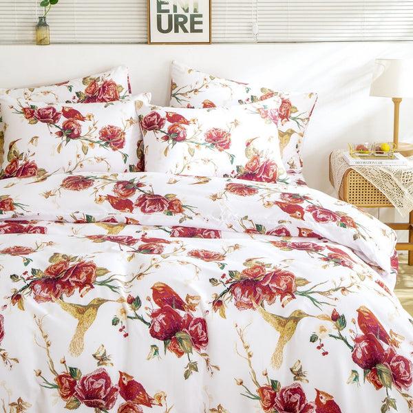 Tache Home Fashion Tache Floral Hummingbirds Burgundy White Vintage Rose Garden Reversible Duvet Cover (SD-7676)