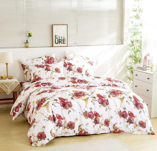 Tache Home Fashion Tache Floral Hummingbirds Burgundy White Vintage Rose Garden Reversible Duvet Cover (SD-7676)