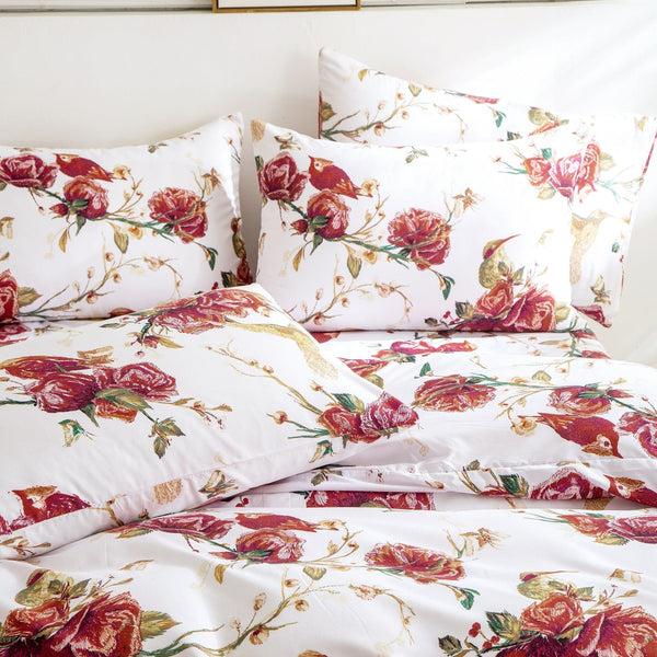 Tache Home Fashion Tache Floral Hummingbirds Burgundy White Vintage Rose Garden Reversible Duvet Cover (SD-7676)