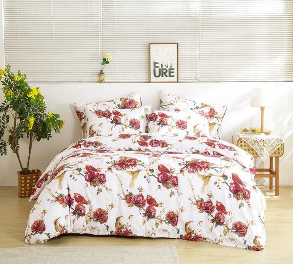 tache home fashion Tache Floral Hummingbirds Burgundy White Vintage Rose Garden Reversible Duvet Cover (SD-7676)