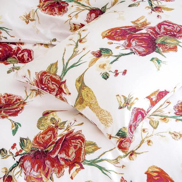 Tache Home Fashion Tache Floral Hummingbirds Burgundy White Vintage Rose Garden Pillowcase (SD-7676)