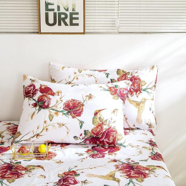 Tache Home Fashion Tache Floral Hummingbirds Burgundy White Vintage Rose Garden Pillowcase (SD-7676)
