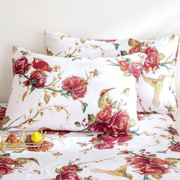 tache home fashion Tache Floral Hummingbirds Burgundy White Vintage Rose Garden Pillowcase (SD-7676)
