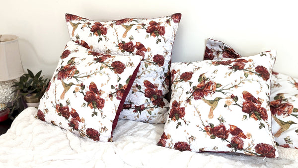 Tache Home Fashion Tache Floral Hummingbirds Burgundy White Vintage Rose Garden Cushion Covers Euro Sham (SD-7676)