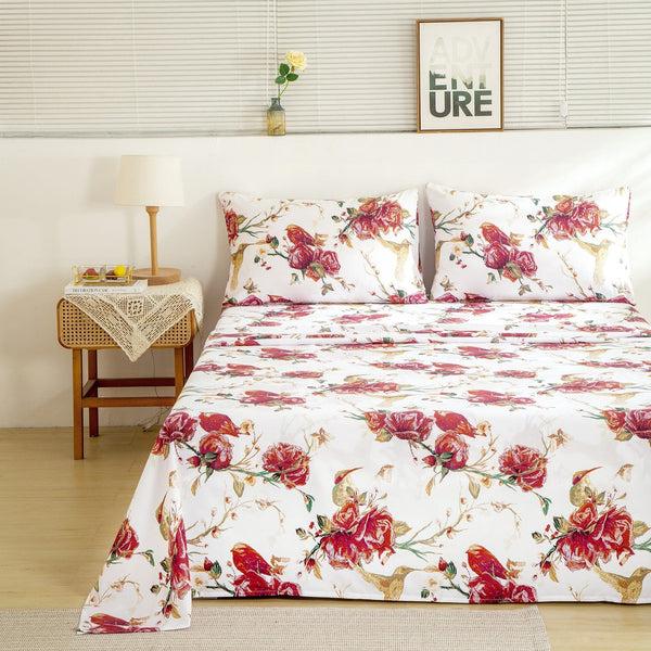 tache home fashion Tache Floral Hummingbirds Burgundy White Vintage Rose Garden Bed Sheet Set (SD-7676)