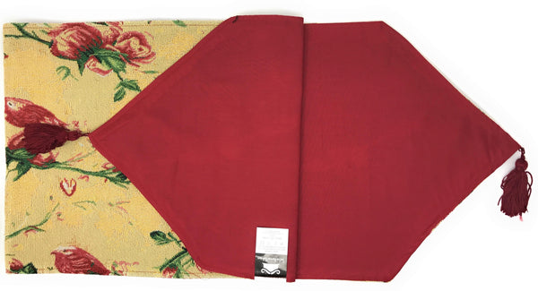 Tache Home Fashion Tache Floral Red Roses Hummingbirds Golden Woven Tapestry Table Runner (18115)