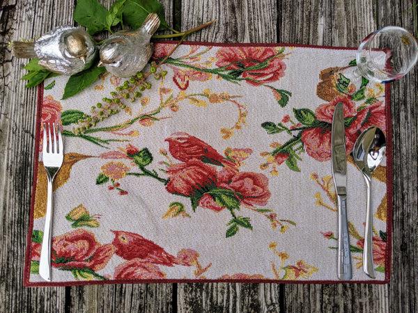tache home fashion Tache Floral Red Roses Hummingbirds Woven Tapestry Placemat Set (18109)