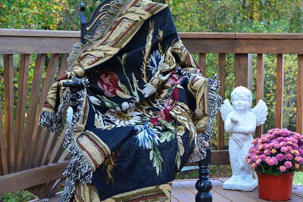 Tache Home Fashion Tache Floral Wheat Bouquet Harvest Tapestry Throw With Fringe (1358)