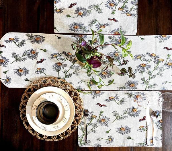 Tache Home Fashion Tache Floral Yellow Daisies Ladybugs Ivory Woven Tapestry Table Runner (18114)