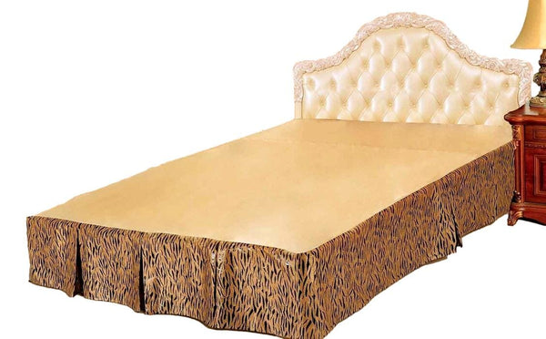 tache home fashion Tache Golden Brown Black Stripe Tiger Animal Print Jungle Dreams Pleated Tailored Platform 14" Bed Skirt Dust Ruffle (BSK-6182L)