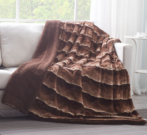 tache home fashion Tache Golden Brown Faux Fur Sherpa Throw Blanket (DY01)