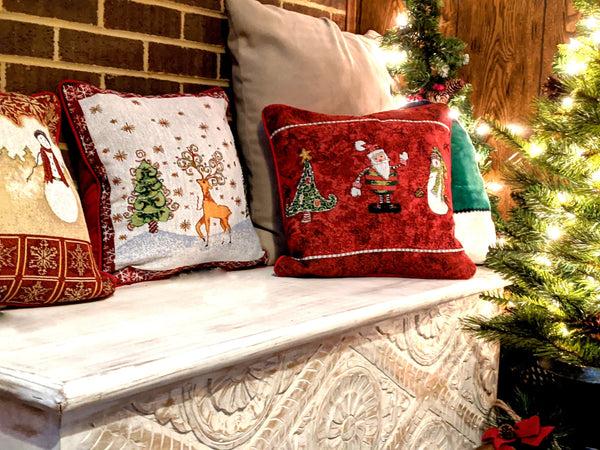 Tache Home Fashion Tache Here Comes Santa Claus Vintage Holiday Woven Tapestry Throw Pillow Cover (8577CC)