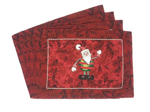 Tache Home Fashion Tache Here Comes Santa Claus Vintage Holiday Woven Tapestry Red Christmas Placemat Set Of 4 (8577PM)