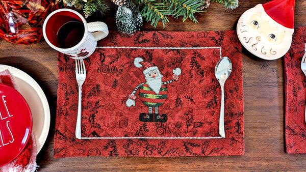 Tache Home Fashion Tache Here Comes Santa Claus Vintage Holiday Woven Tapestry Red Christmas Placemat Set Of 4 (8577PM)