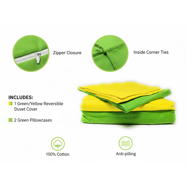 Tache Home Fashion Tache Lemon Lime Bright Yellow & Green Reversible Duvet Cover Set (DC36PC-YG)