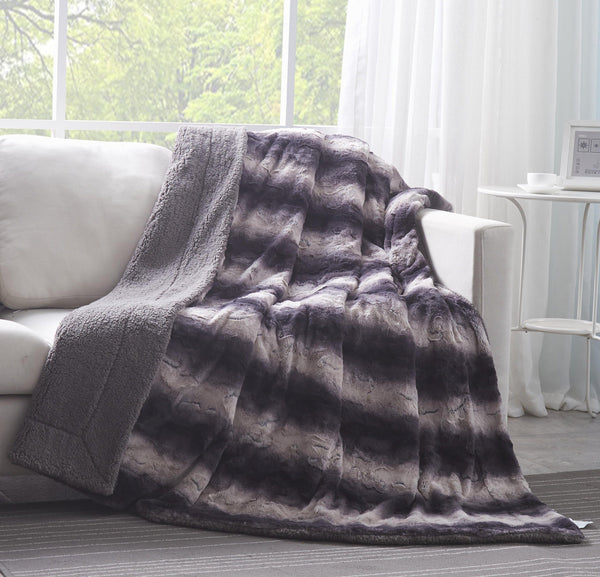 tache home fashion Tache Luxury Black Striped Faux Fur Throw Blanket (DY06)